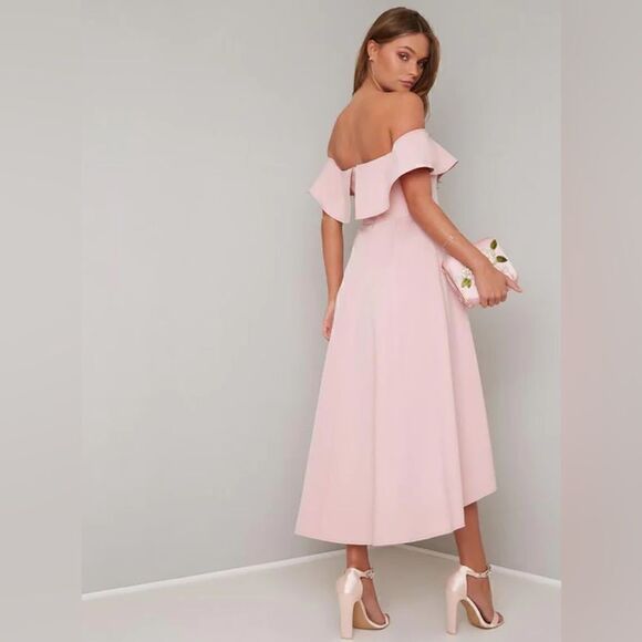 Chi Chi London Bandeau Off The Shoulder Ruffle Midi Dress - Picture 1 of 7